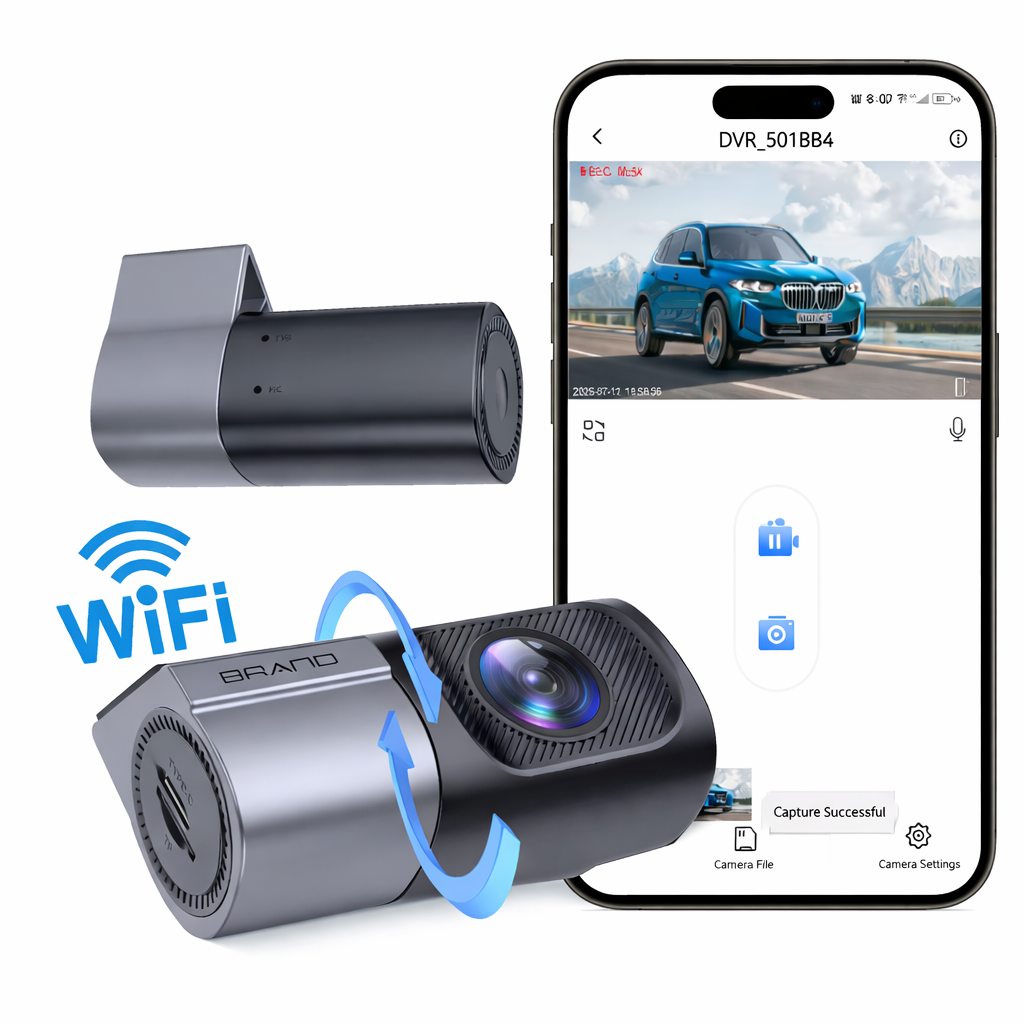 Caméra Embarquée 360° WiFi – Dashcam Rotative HD Sans Angle Mort