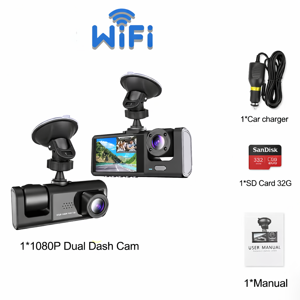 Dashcam Voiture WiFi 1080P Double / Triple Caméra – Avant Intérieur Arrière