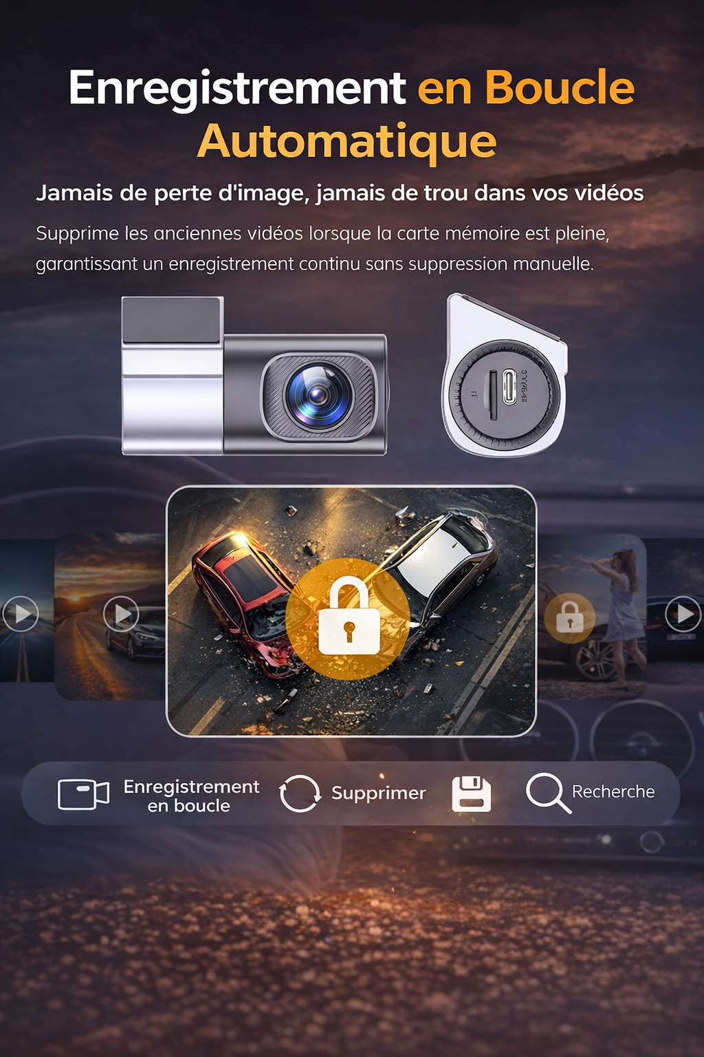 Caméra Embarquée 360° WiFi – Dashcam Rotative HD Sans Angle Mort