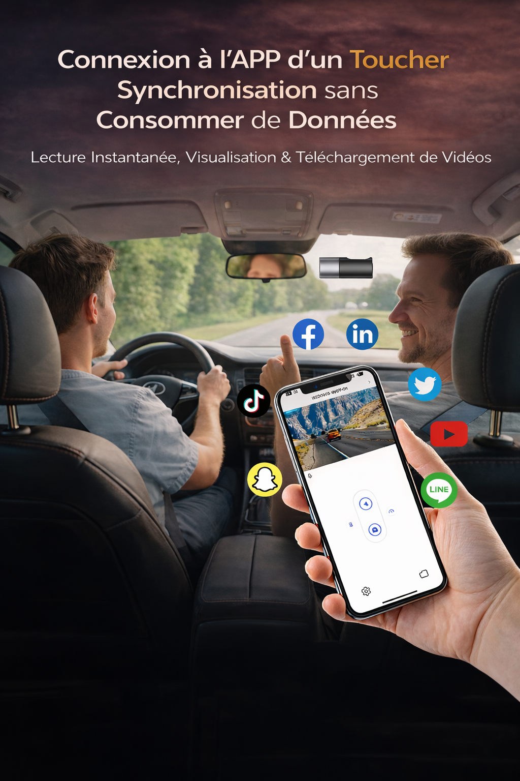 Caméra Embarquée 360° WiFi – Dashcam Rotative HD Sans Angle Mort