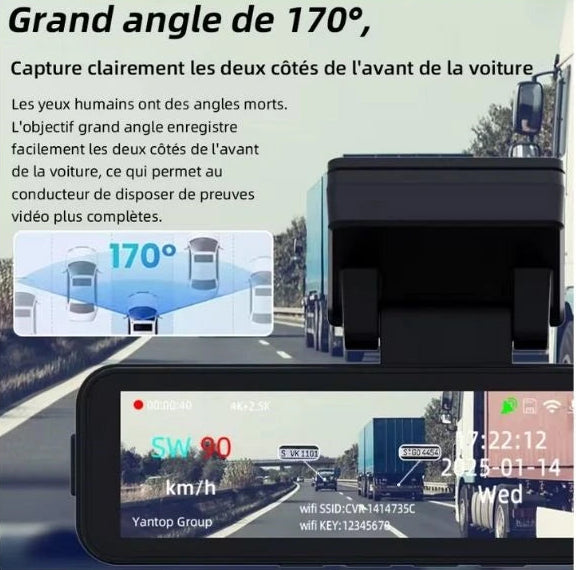 Caméra Voiture 4K WiFi  GPS avec caméra arrière + mode parking 24/7