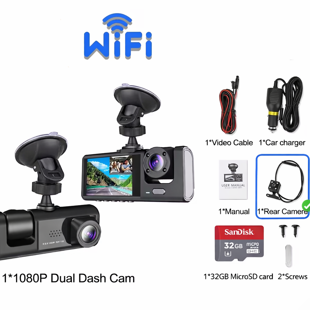 Dashcam Voiture WiFi 1080P Double / Triple Caméra – Avant Intérieur Arrière